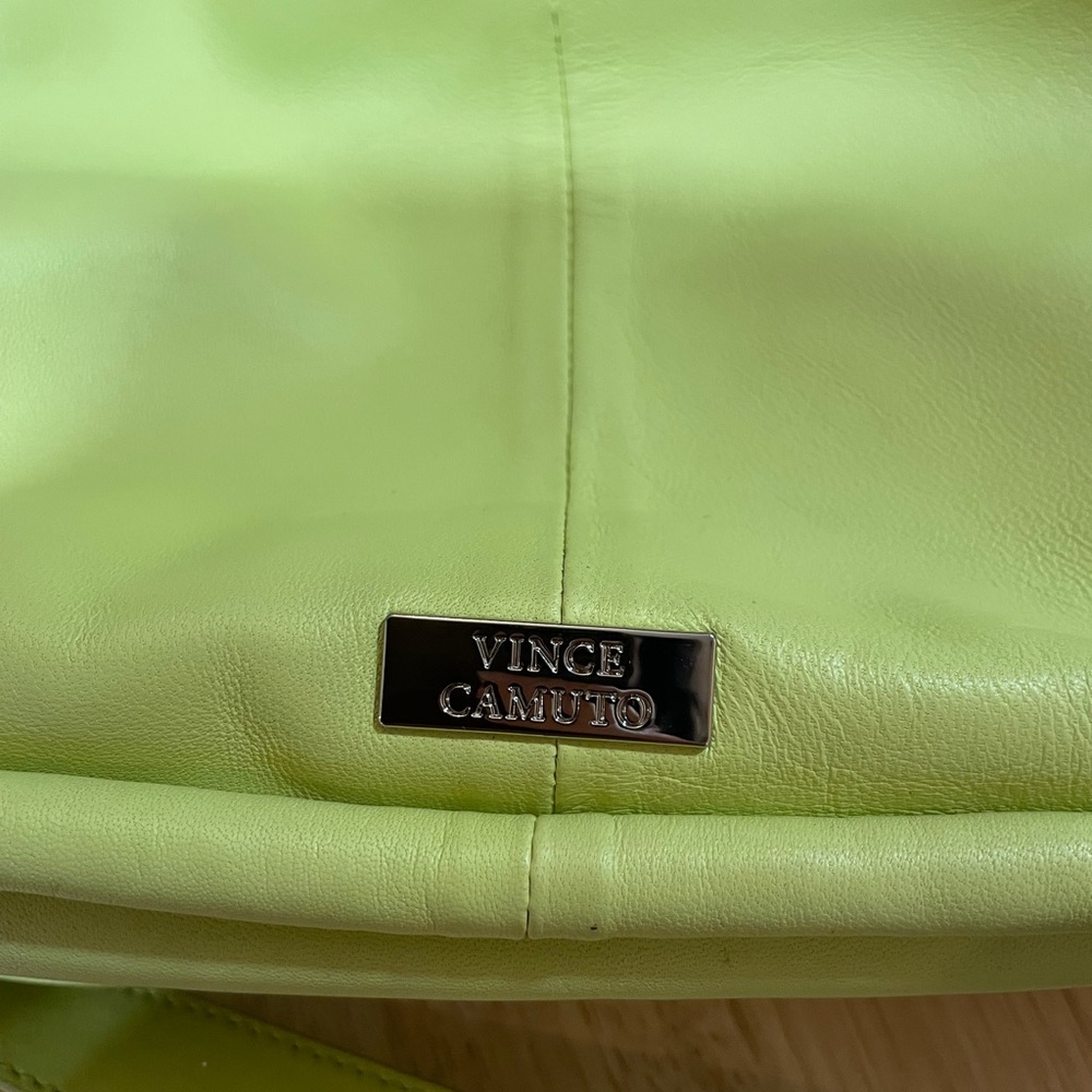 NWOT Vince Camuto Faslo Leather Bucket Satchel in Celery with Drawstring Closure - Picture 13 of 16